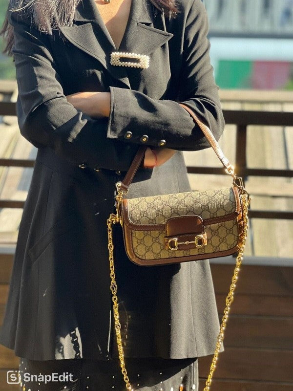 Gucci GG Brown Horsebit Monogram Crossbody Shoulder Bag With Og Box And Dust Bag