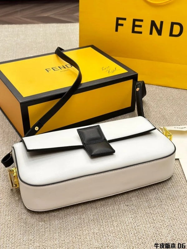 Fendi White Baguette Twist Premium Shoulder Crossbody Bag With Og Box And Dust Bag & 2 Belts