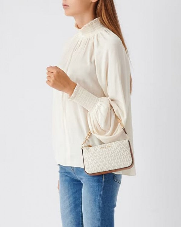 Michael Kors White MD Chain Pouchette Luxury Bag With Dust Bag
