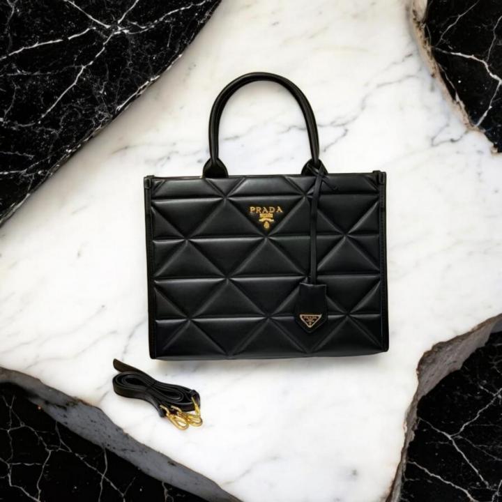 Prada Black Leather Symbol Luxury Tote Bag With Dust Bag
