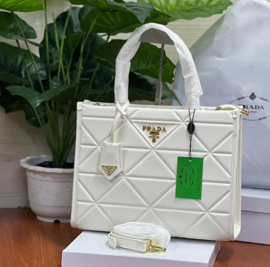 Prada White Leather Symbol Luxury Tote Bag With Dust Bag