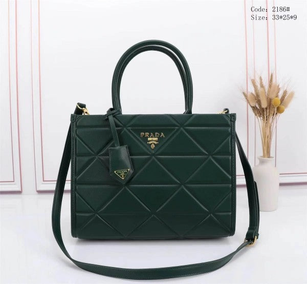 Prada Green Leather Symbol Luxury Tote Bag With Dust Bag