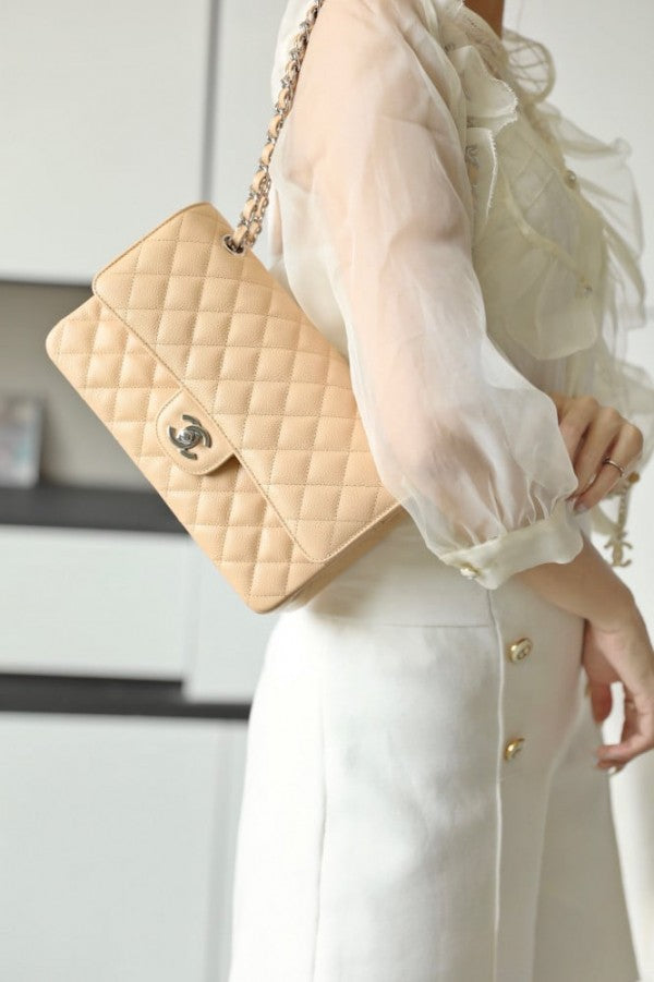 Chanel Apricot Classic Jumbo Flap Premium Shoulder Bag With OG Box And Dust Bag