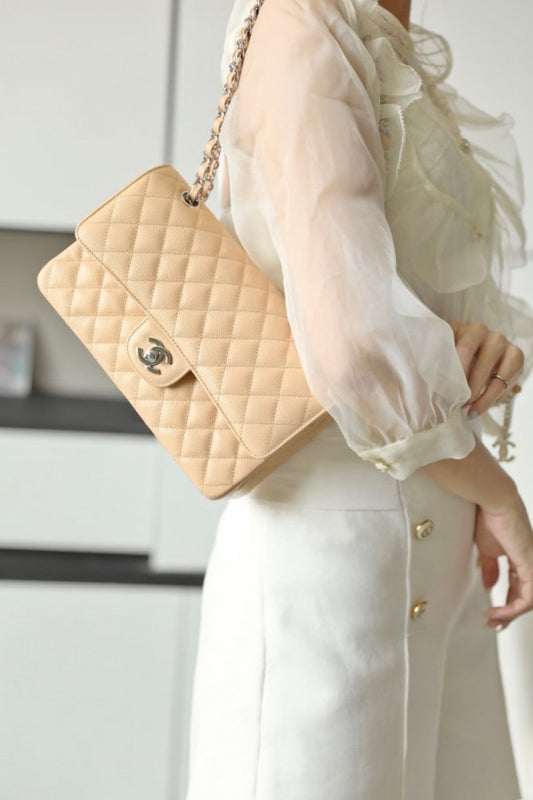 Chanel Apricot Classic Jumbo Flap Premium Shoulder Bag With OG Box And Dust Bag