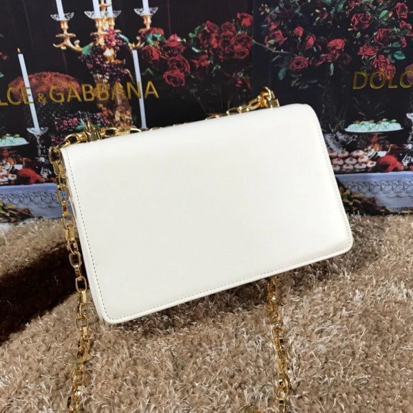 Dolce & Gabbana White Nappa Leather Premium Shoulder Bag With OG Box And Dust Bag