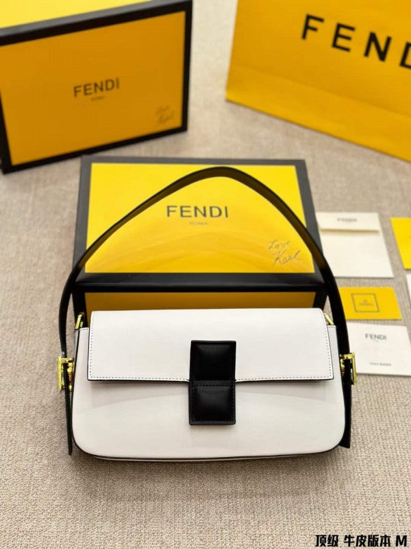 Fendi White Baguette Twist Premium Shoulder Crossbody Bag With Og Box And Dust Bag & 2 Belts