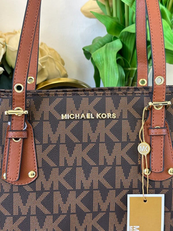 Michael Kors Voyager Brown Luxury Tote Bag Witth Side Pocket And Dust Bag