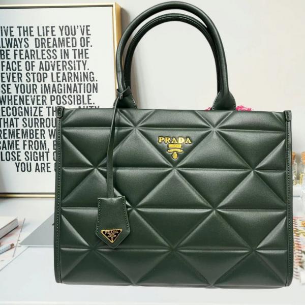 Prada Green Leather Symbol Luxury Tote Bag With Dust Bag