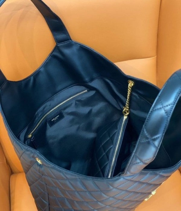 YSL Black ICare Maxi Shopping Bag In Quilted Leather Large With Dust Bag