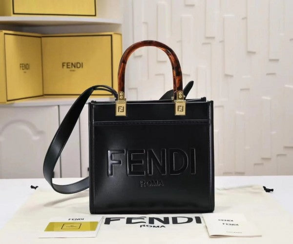 Fendi Roma Black SunShine Small Tote Bag With Og Dust Bag And Starp Luxury Bag