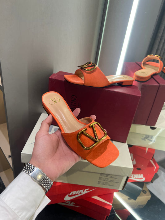 Valentino All Orange Logo Design Luxury Sendels With Og Dust Bag And Box