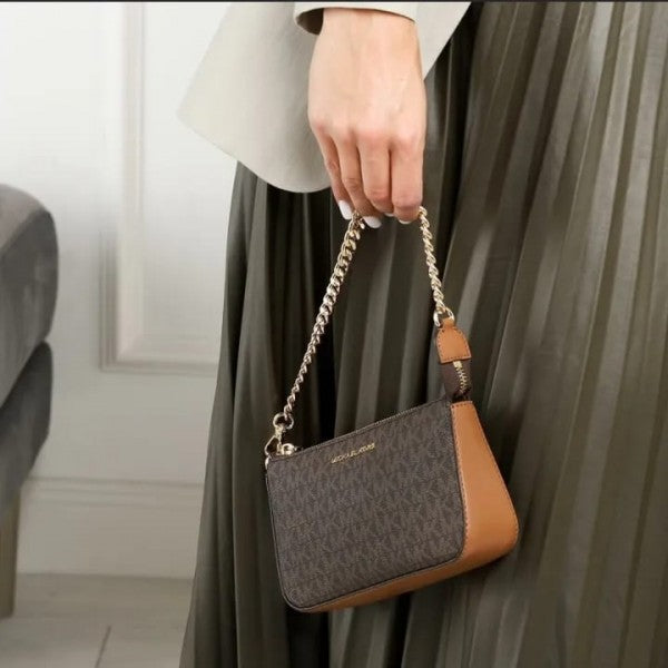 Michael Kors Brown MD Chain Pouchette Luxury Bag With Dust Bag