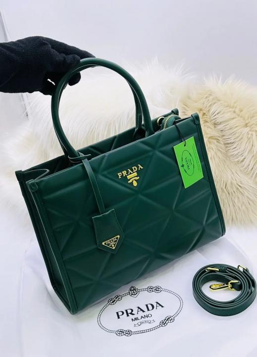 Prada Green Leather Symbol Luxury Tote Bag With Dust Bag