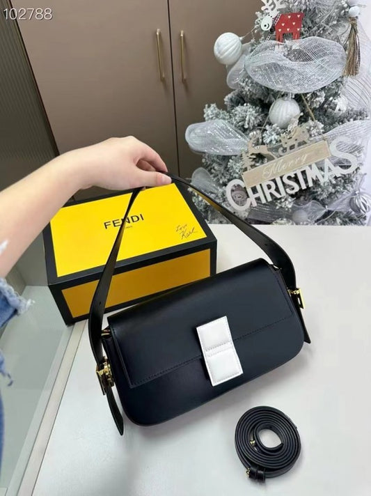 Fendi Black Baguette Twist Premium Shoulder Crossbody Bag With Og Box And Dust Bag & 2 Belts
