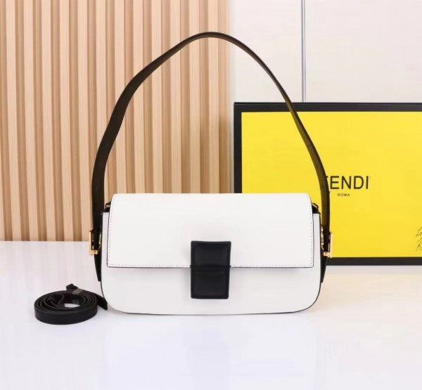 Fendi White Baguette Twist Premium Shoulder Crossbody Bag With Og Box And Dust Bag & 2 Belts