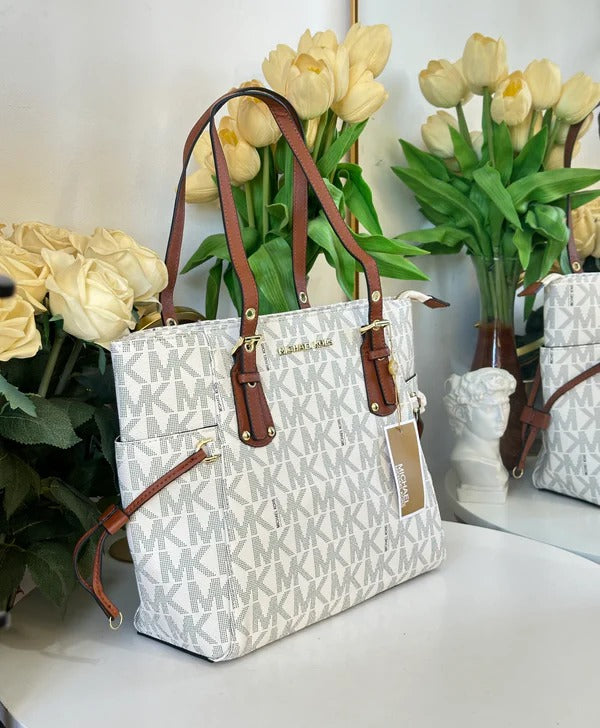 Michael Kors Voyager White Luxury Tote Bag Witth Side Pocket And Dust Bag
