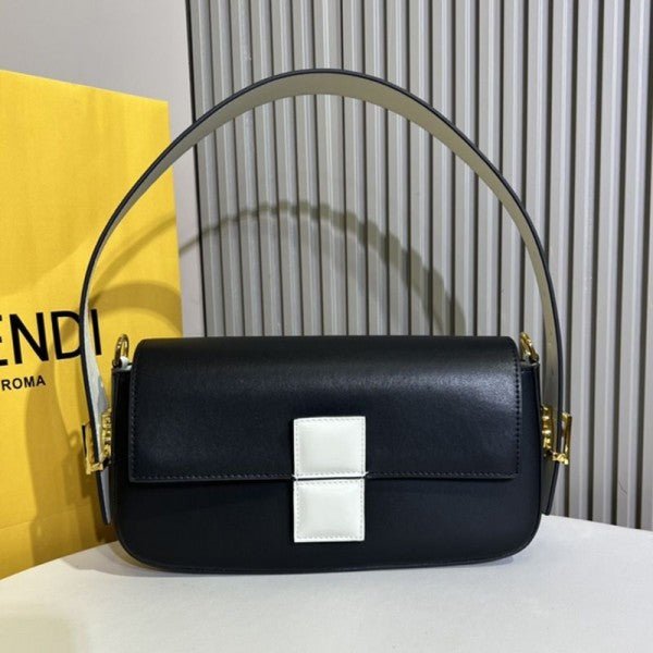 Fendi Black Baguette Twist Premium Shoulder Crossbody Bag With Og Box And Dust Bag & 2 Belts
