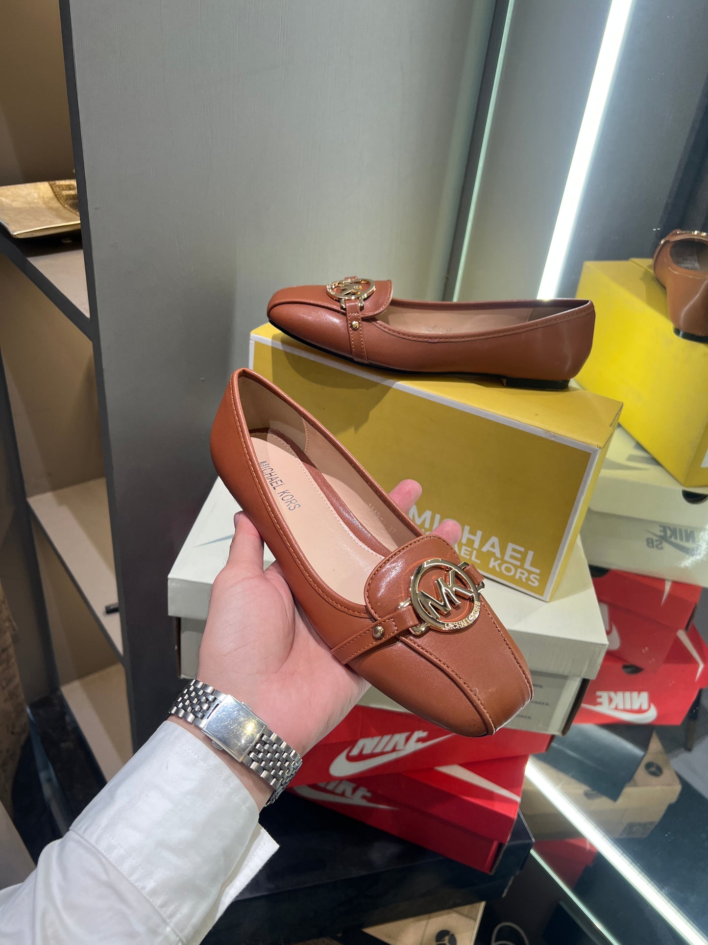 Michael Kors  Brown With Gold Logo Design Luxury Sendels With Og Dust Bag And Box