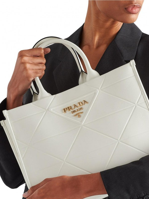 Prada White Leather Symbol Luxury Tote Bag With Dust Bag