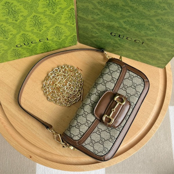 Gucci GG Brown Horsebit Monogram Crossbody Shoulder Bag With Og Box And Dust Bag