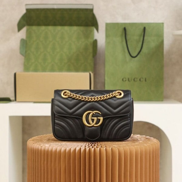 Gucci Black GG Marmont Matelasse Premium Shoulder Bag With Og Box And Premium Dust Bag