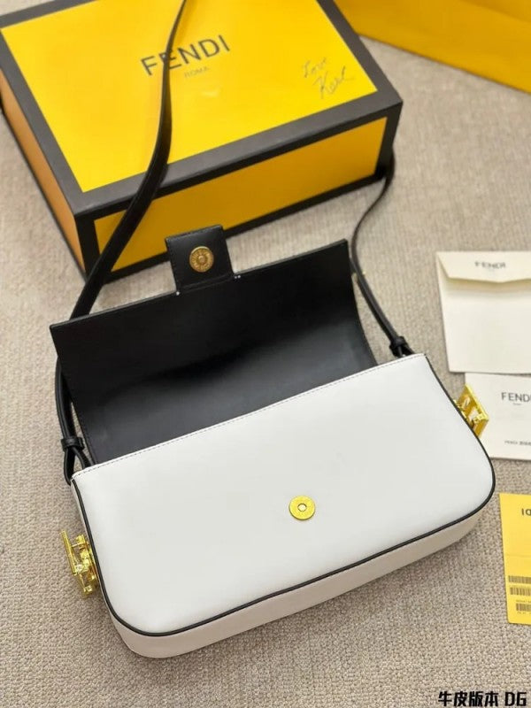 Fendi White Baguette Twist Premium Shoulder Crossbody Bag With Og Box And Dust Bag & 2 Belts