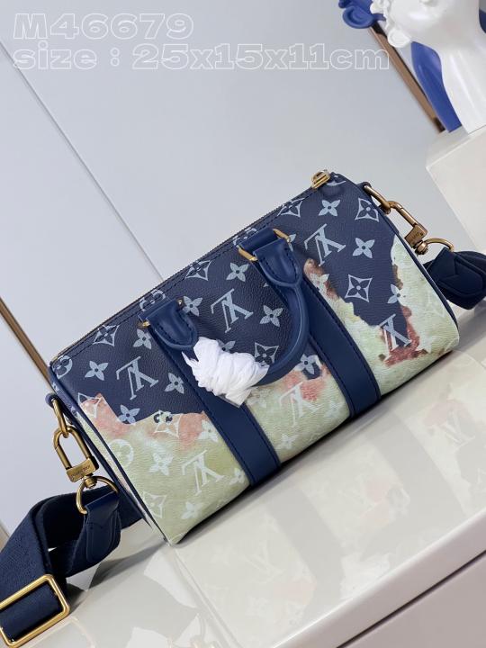 Louis Vuitton Blue Multi Keepall Bandouliere Monogram Travel Speedy Bag With Og Magnatic Box And Dust Bag