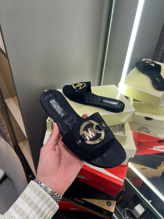 Michael Kors Black Logo Design With Og Dust Bag And Box Luxury Sandels