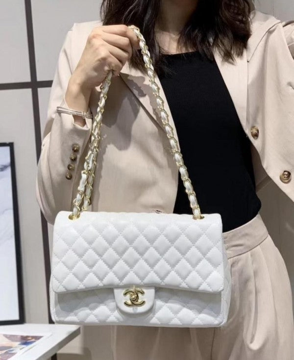 Chanel White Classic Jumbo Flap Premium Shoulder Bag With OG Box And Dust Bag