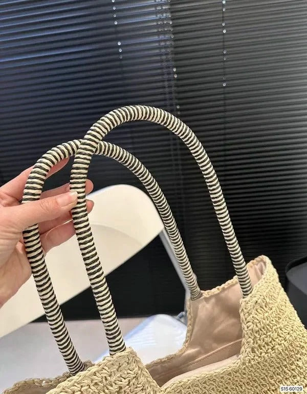 YSL Creame ICare Raffia Jute Tote Bag With Og Box And Dust Bag