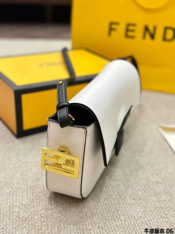 Fendi White Baguette Twist Premium Shoulder Crossbody Bag With Og Box And Dust Bag & 2 Belts