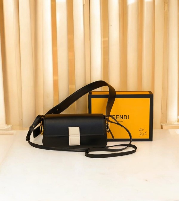 Fendi Black Baguette Twist Premium Shoulder Crossbody Bag With Og Box And Dust Bag & 2 Belts