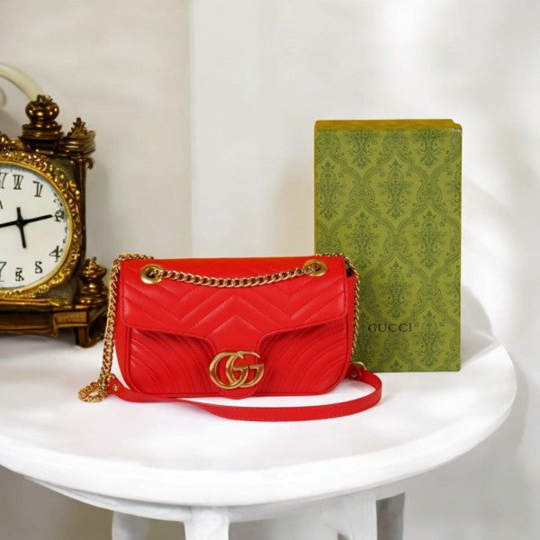 Gucci Red GG Marmont Matelasse Luxury Shoulder Bag With Og Box And Dust Bag