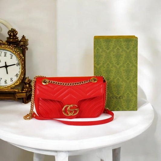 Gucci Red GG Marmont Matelasse Luxury Shoulder Bag With Og Box And Dust Bag
