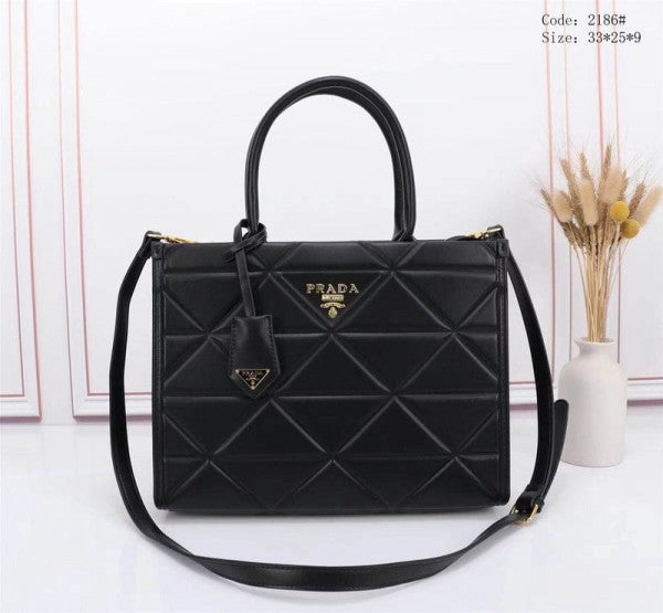 Prada Black Leather Symbol Luxury Tote Bag With Dust Bag
