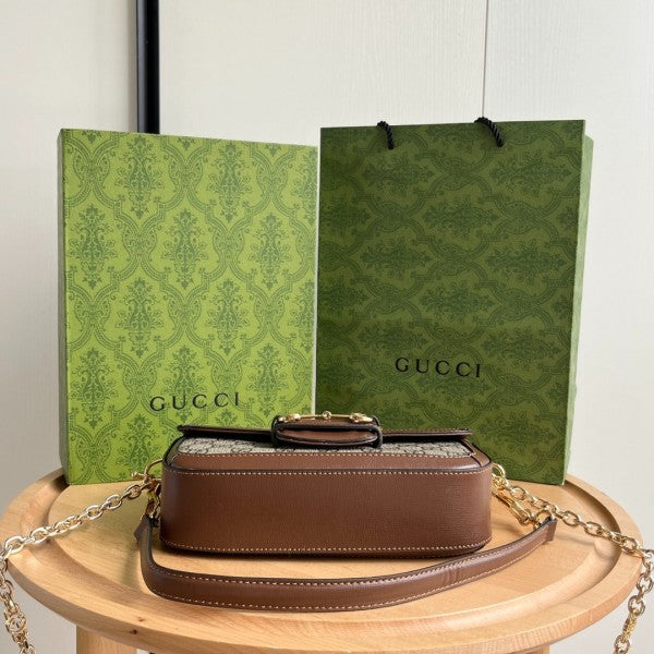 Gucci GG Brown Horsebit Monogram Crossbody Shoulder Bag With Og Box And Dust Bag