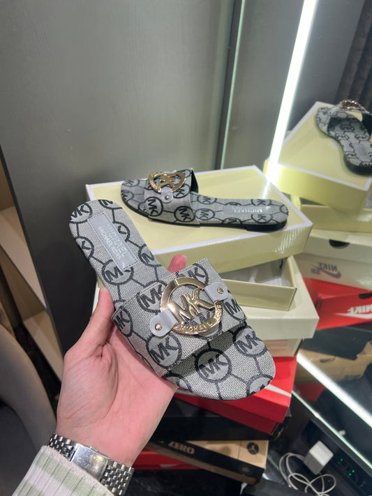 Michael Kors Grey Logo Design With Og Dust Bag And Box Luxury Sandels