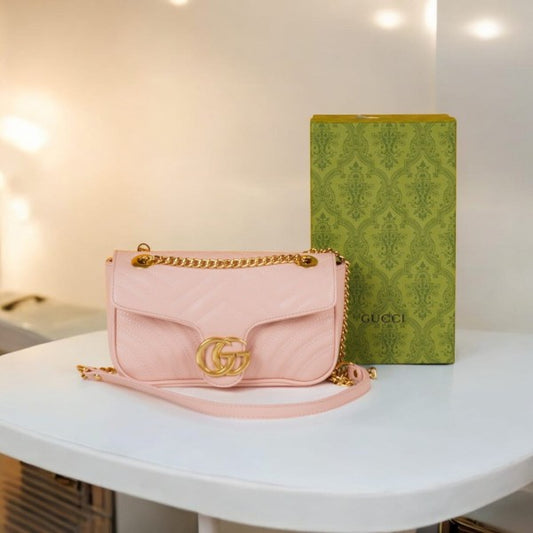 Gucci Pink GG Marmont Matelasse Luxury Shoulder Bag With Og Box And Dust Bag