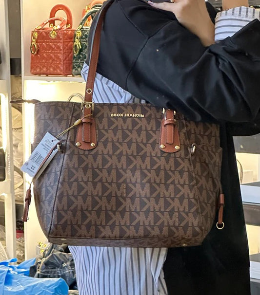 Michael Kors Voyager Brown Luxury Tote Bag Witth Side Pocket And Dust Bag