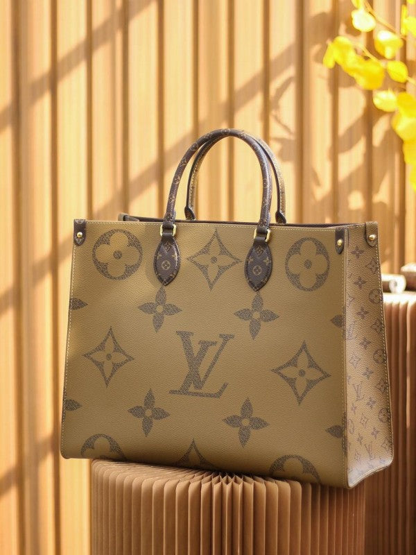 Louis Vuitton Brown On The Go Monogram And Monogram Reverse Premium Leather Tote Bag With Dust Bag