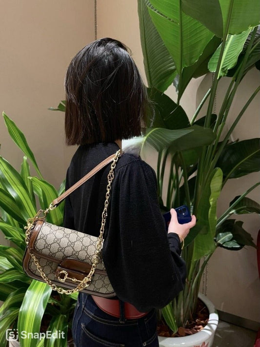 Gucci GG Brown Horsebit Monogram Crossbody Shoulder Bag With Og Box And Dust Bag