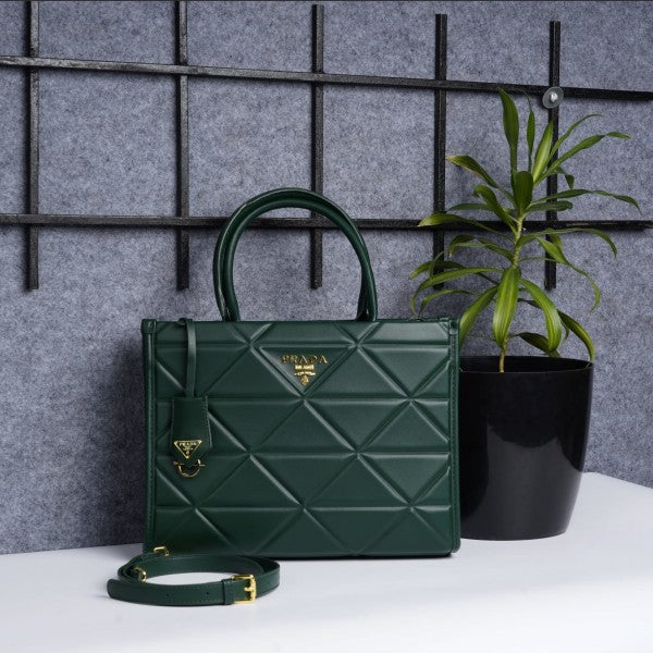 Prada Green Leather Symbol Luxury Tote Bag With Dust Bag