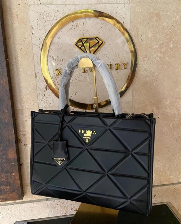 Prada Black Leather Symbol Luxury Tote Bag With Dust Bag