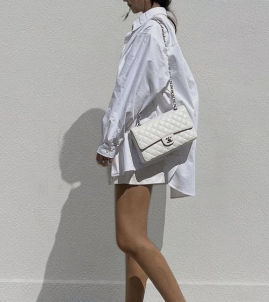 Chanel White Classic Jumbo Flap Premium Shoulder Bag With OG Box And Dust Bag