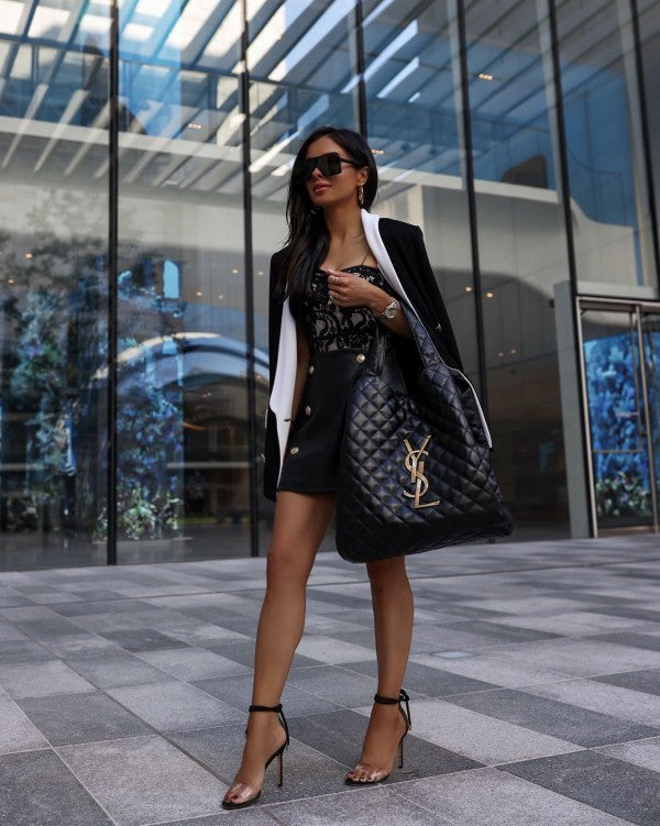 YSL Black ICare Maxi Shopping Bag In Quilted Leather Large With Dust Bag