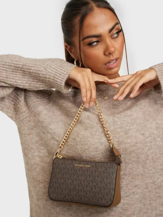 Michael Kors Brown MD Chain Pouchette Luxury Bag With Dust Bag