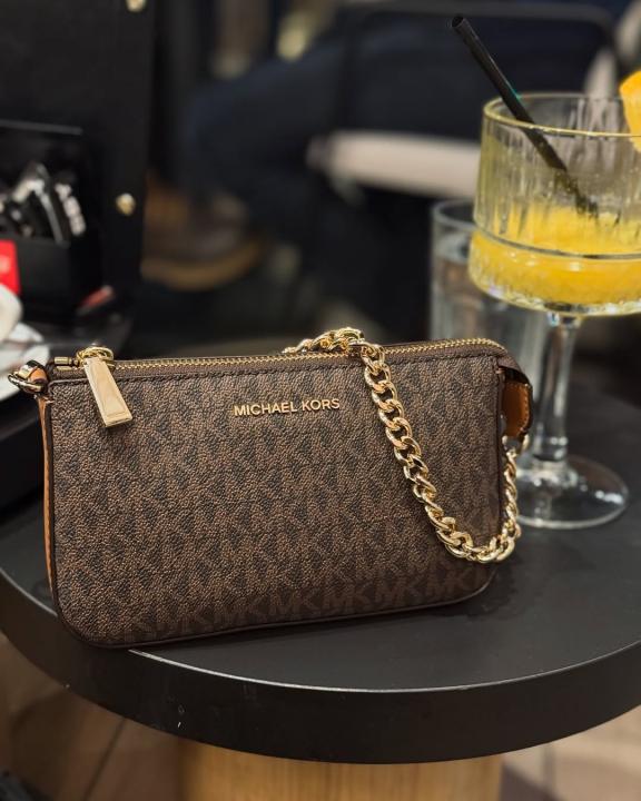 Michael Kors Brown MD Chain Pouchette Luxury Bag With Dust Bag