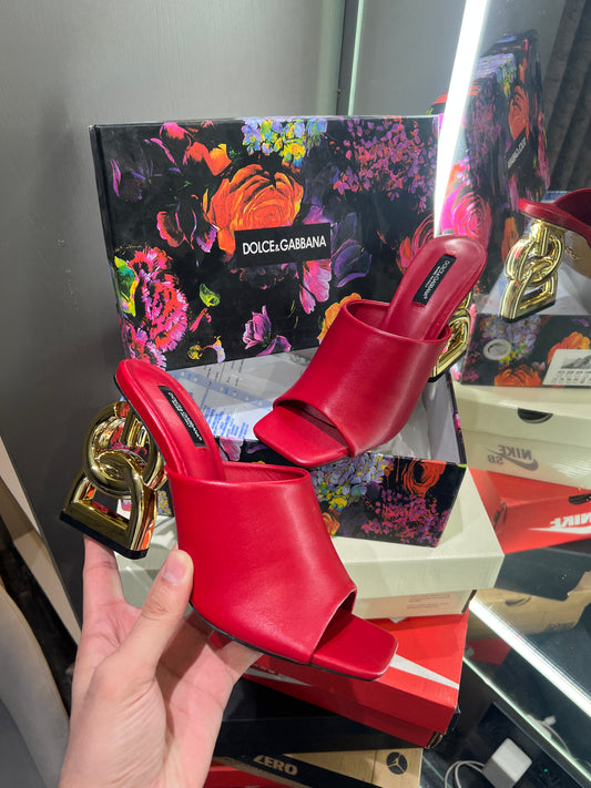 Dolce&Gabbana Red Gold Logo Luxury With Og Dust Bag And Box Luxury Heels