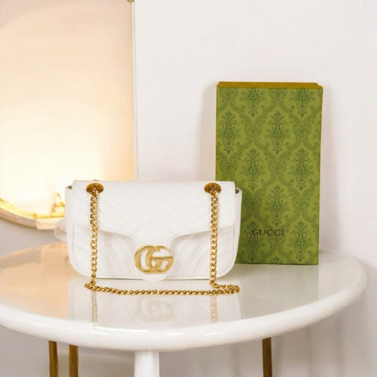 Gucci White GG Marmont Matelasse Luxury Shoulder Bag With Og Box And Dust Bag