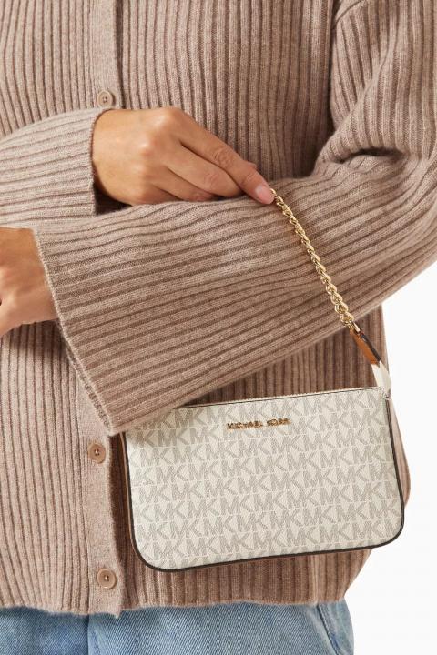 Michael Kors White MD Chain Pouchette Luxury Bag With Dust Bag